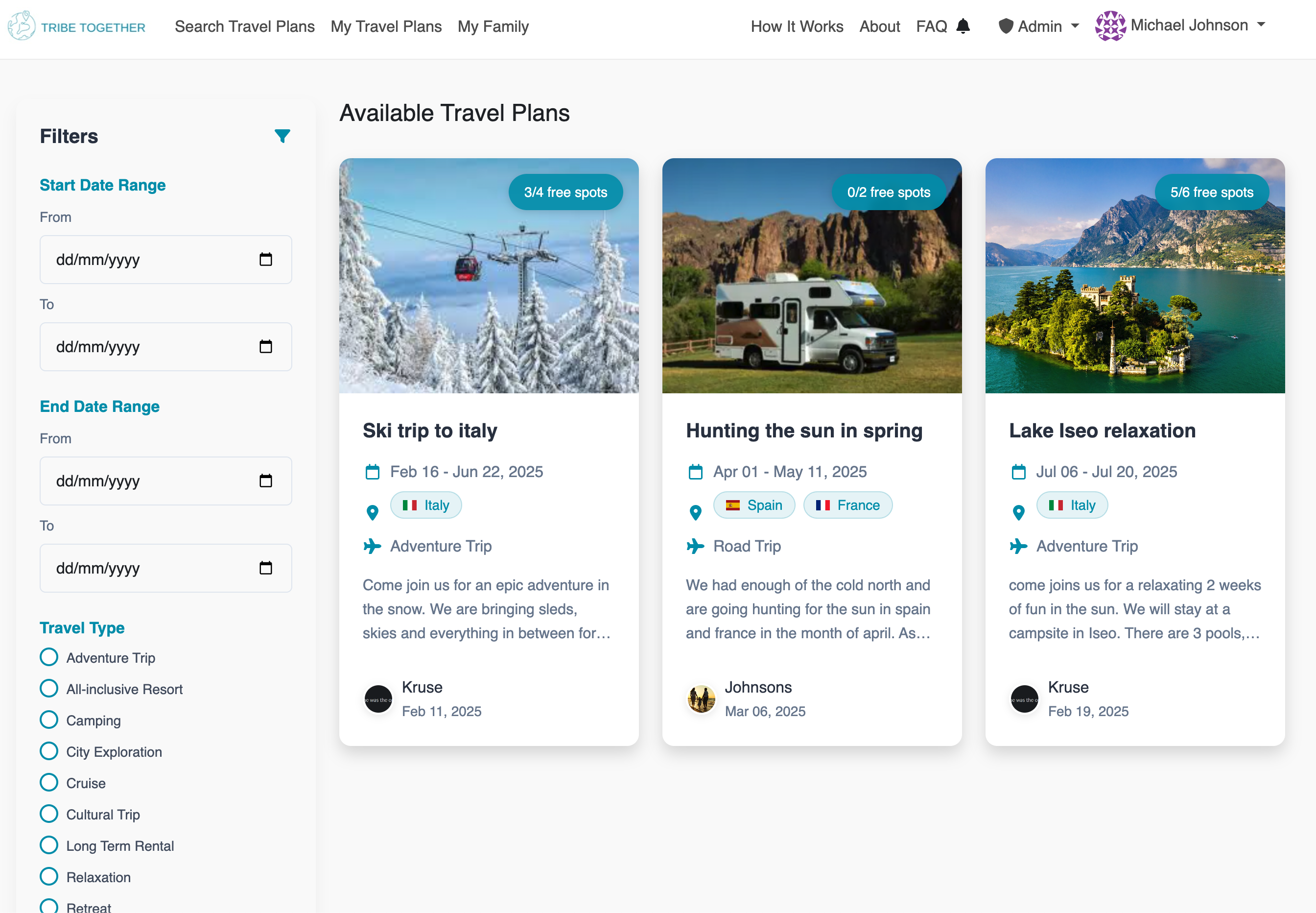 Travel Plans Feature